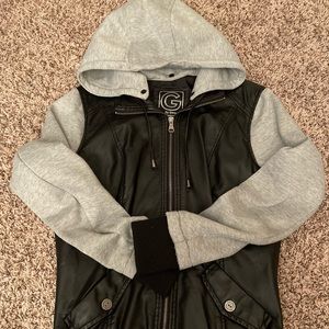 Faux Leather Jacket With Hood